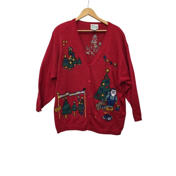 Quacker Factory Women 2XL Cardigan Sweater Christmas Holiday Knit Vintage - Picture 1 of 10